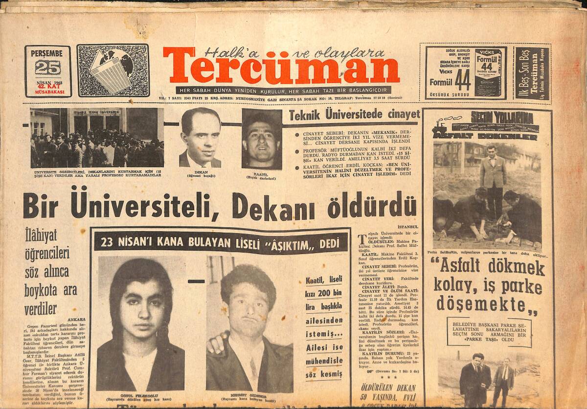 Tercüman Gazetesi 25 Nisan 1968 - Taklit Edilemeyen Bir Halk Sanatkarı: Öztürk Serengil - Safiye Ayla Yine Herkesi Büyüledi GZ141210 - 1