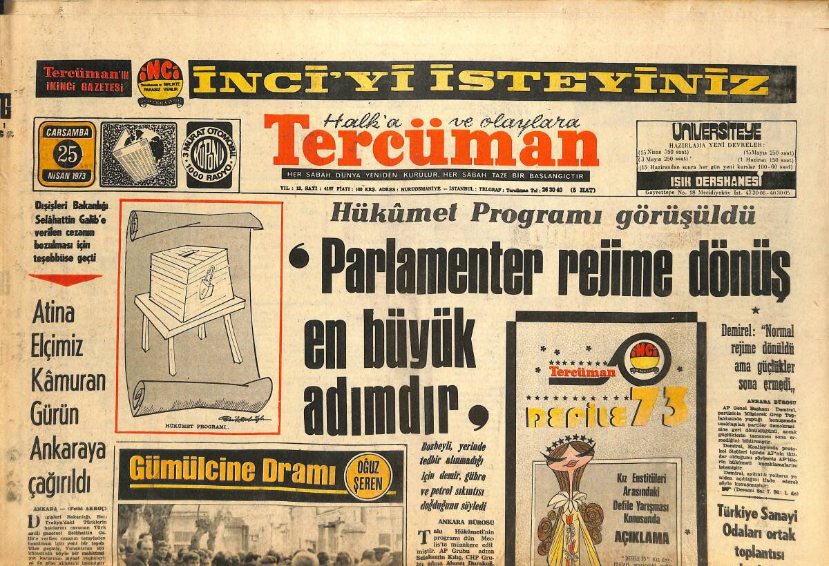 Tercüman Gazetesi 25 Nisan 1973 - Beyrutlu Ermeniler Silâhlanıyor - Hükümet Programı Görüşüldü GZ145530 - 1