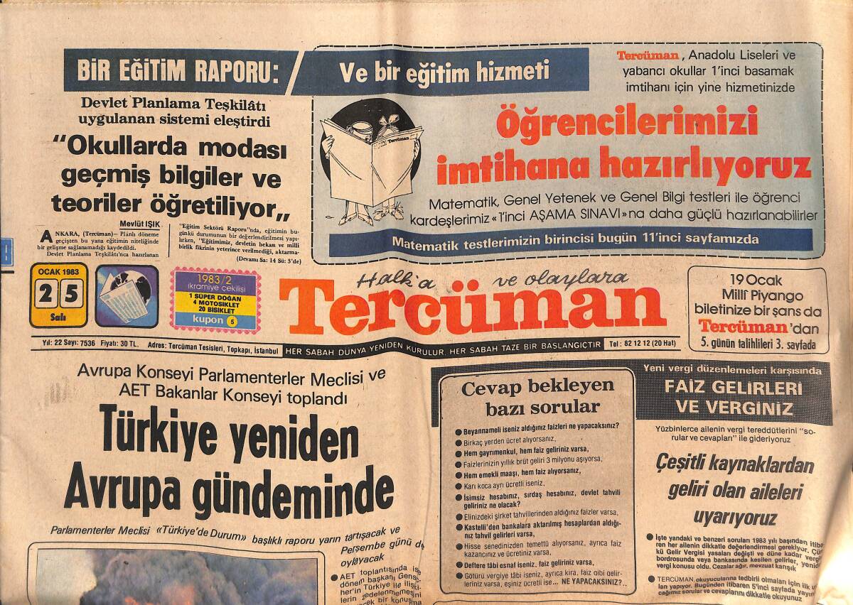 Tercüman Gazetesi 25 Ocak 1983 - Türkeş Ve Arkadaşlarının Tahliye Talebi Görüşülüyor - Bomonti'de 6 Katlı Bir Fabrika Yanarak Çöktü GZ134445 - 1