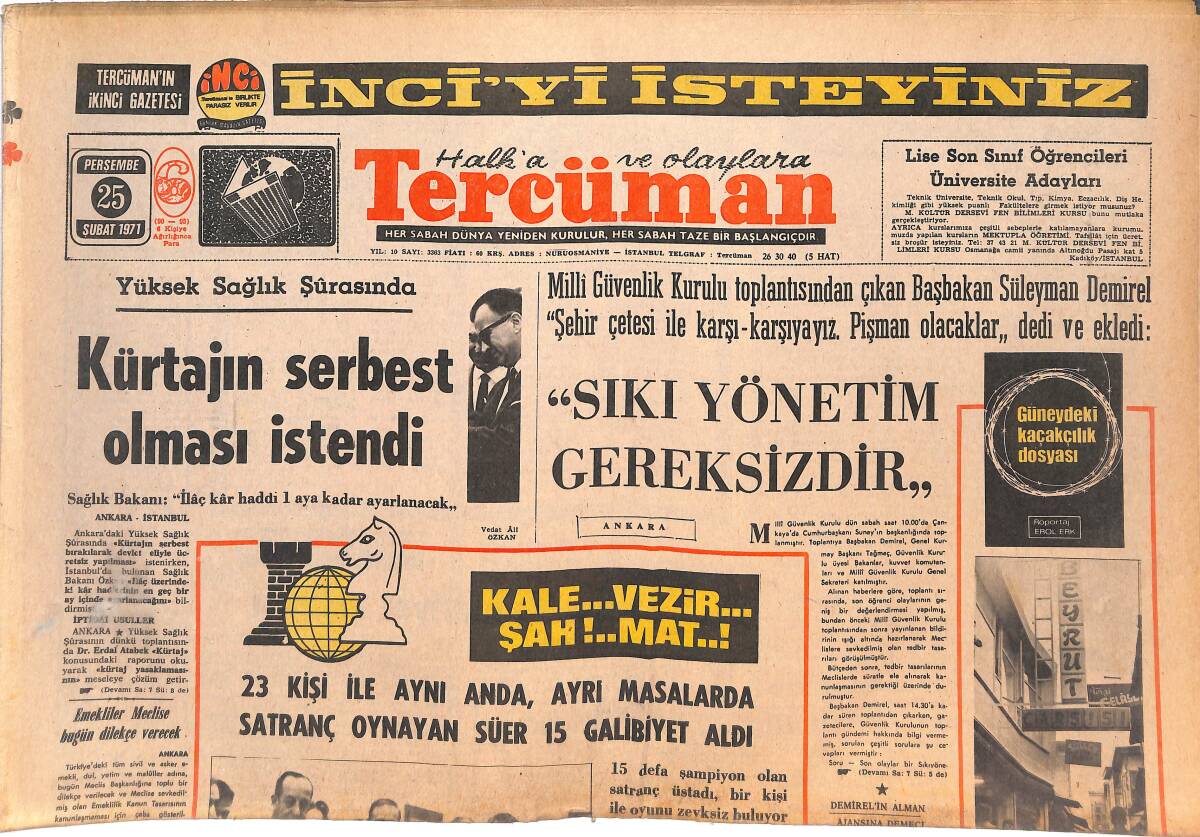 Tercüman Gazetesi 25 Şubat 1971 - İranlılar , Kısa Etekli Film Yıldızını Linç Edeceklerdi - Ozansoy Dün Toprağa Verildi GZ144795 - 1