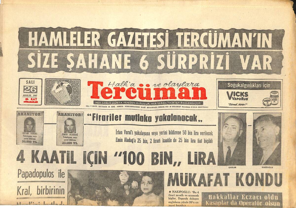 Tercüman Gazetesi 26 Aralık 1967 - Bakkaların İlaç Satmalarına Karşı Talebeler Yürüyüş Yaptı GZ145151 - 1