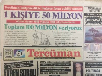 Tercüman Gazetesi 26 Aralık 1985 - Ordu İçin Yatırım Yılı GZ35366 - 1