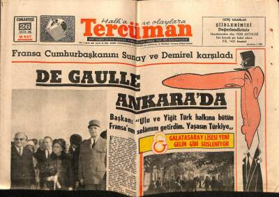 Tercüman Gazetesi 26 Ekim 1968 - Fransa Cumhurbaşkanını Sunay Ve Demirel Karşıladı GZ67074 - 2