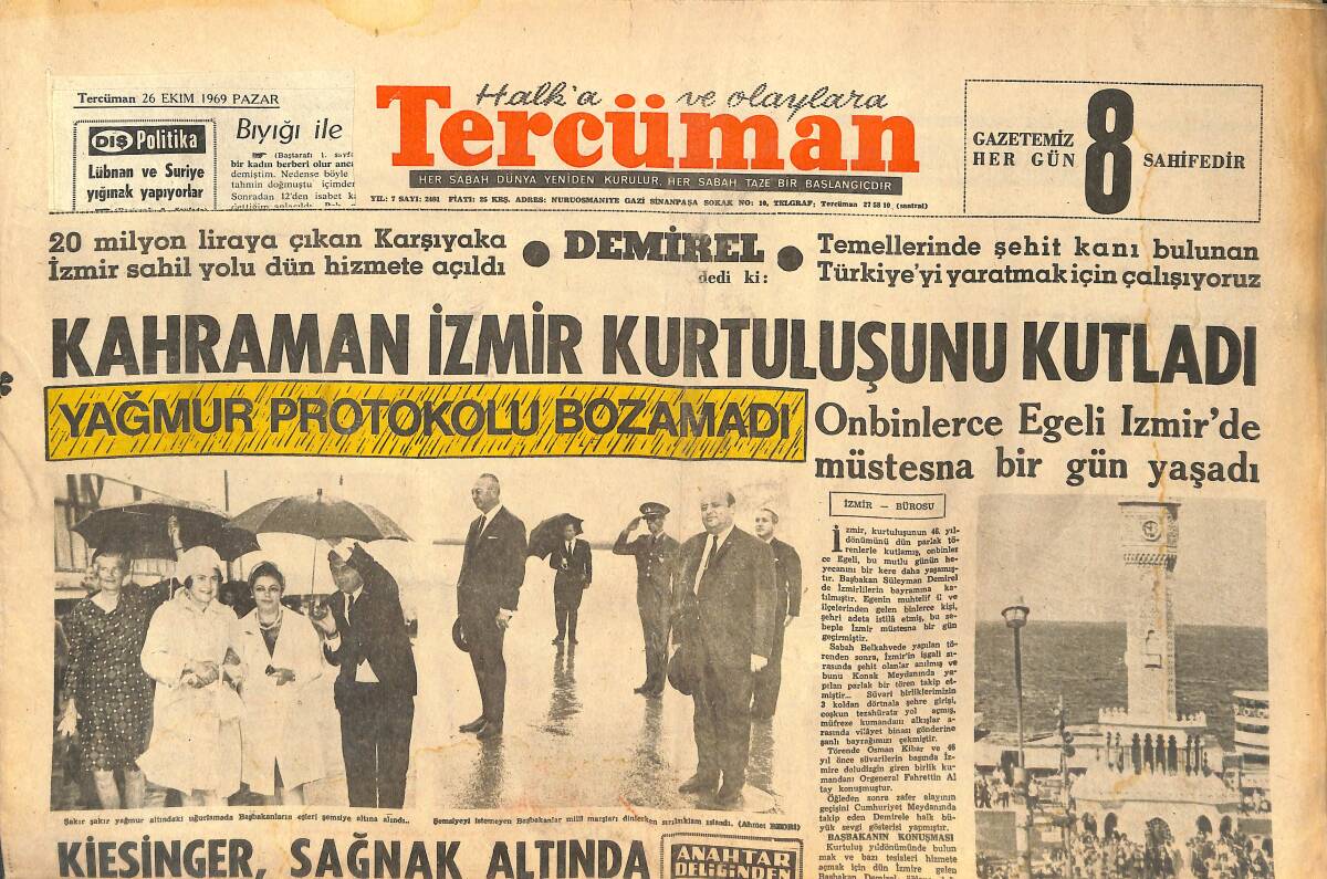 Tercüman Gazetesi 26 Ekim 1969 - Kiessinger Sağnak Altında Yapılan Törenle Uğurlandı! - 190 İşçi, Kablo Fabrikasını İşgal Etti! GZ144664 - 1