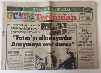Tercüman Gazetesi 26 Ekim 1982 -Evren Anayasada Yer Almayan Tek Hürriyet Hürriyetleri Yok Etme Hürriyetidir GZ10612 - 2