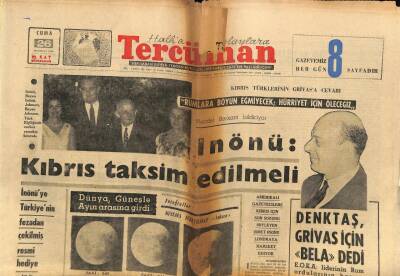 Tercüman Gazetesi 26 Haziran 1964 - İnönü Kıbrıs Taksim Edilmeli GZ77528 - 1