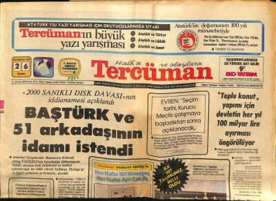 Tercüman Gazetesi 26 Haziran 1981 - Baştürk Ve 51 Arkadaşının İdamı İstendi GZ64527 - 1