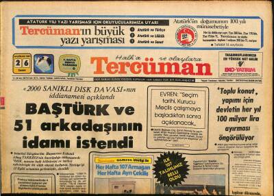 Tercüman Gazetesi 26 Haziran 1981 - Lady Diananın Tuvaleti Foto Muhabirlerinin Objektifine Takıldı - Baştürk Ve 51 Arkadaşının İdamı İstendi GZ125964 - 1