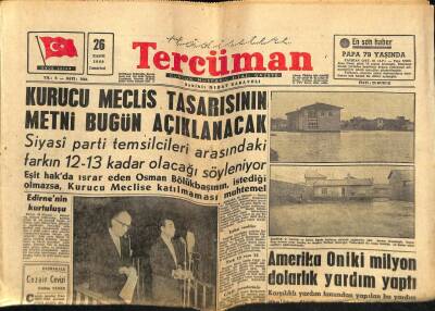 Tercüman Gazetesi 26 Kasım 1960 - Kurucu Meclis Tasarısının Metni Bugün Açıklanacak GZ67214 - 1