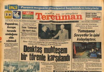 Tercüman Gazetesi 26 Kasım 1983 - Papandreu , Avrupa Turunda Umduğunu Elde Edemedi GZ70025 - 1