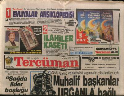 Tercüman Gazetesi 26 Mart 1990 - ANAP , Belediye Seçimlerindeki Sloganına Bir Yılda Harfiyen Uydu GZ83268 - 1