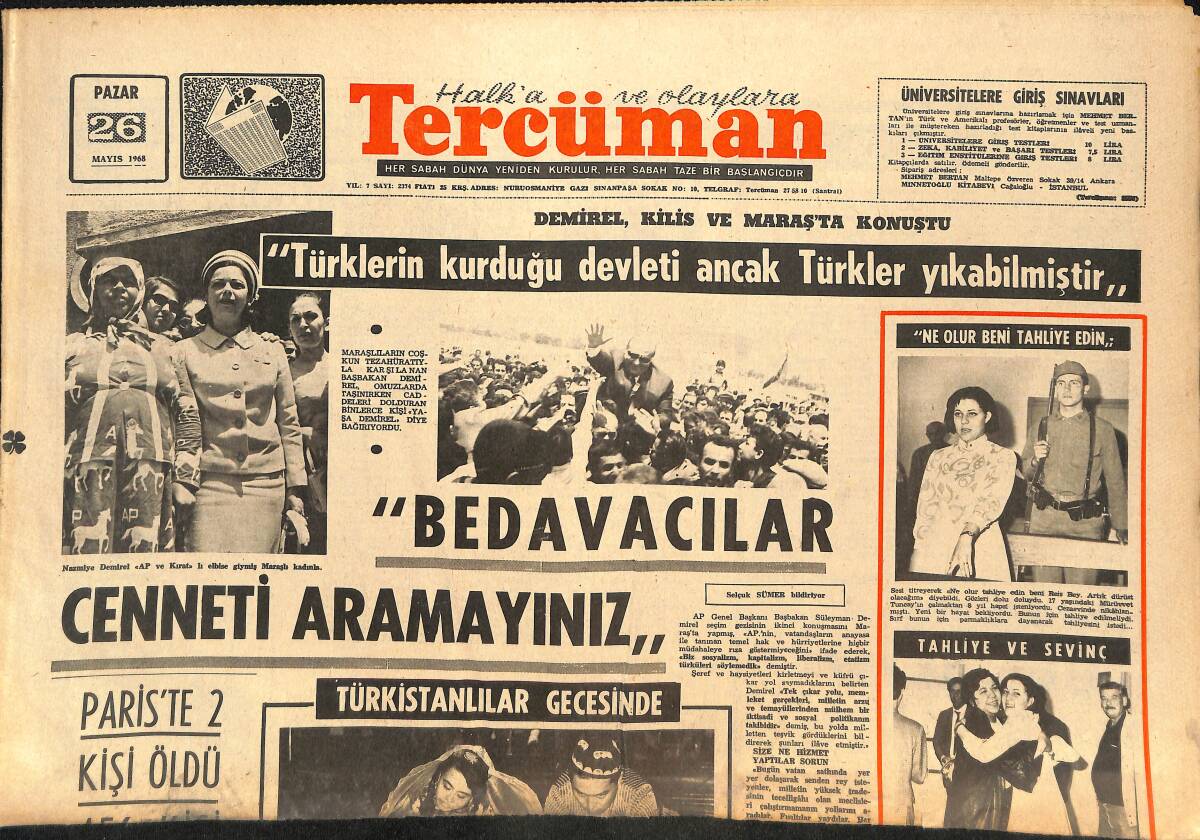 Tercüman Gazetesi 26 Mayıs 1968 - Sağ Ve Solcular, Adliye'de Çarpıştı, Beş Kişi Yaralandı - Molnar'ın Başını Yakanlar! GZ145701 - 1