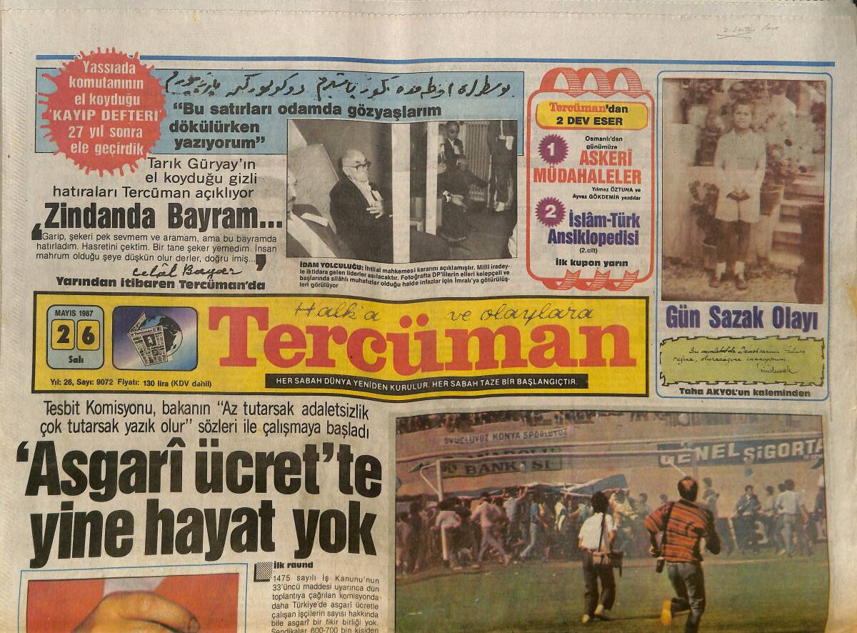 Tercüman Gazetesi 26 Mayıs 1987 - Referandum Mahkeme Yolunda - Asgari Ücrette Yine Hayat Yok GZ150314 - 1