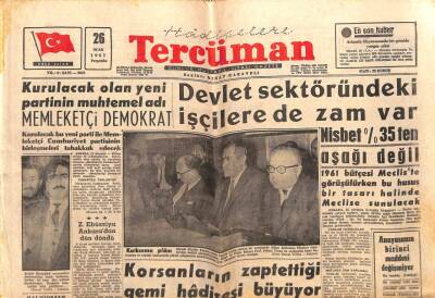 Tercüman Gazetesi 26 Ocak 1961 - Kurulacak Olan Yeni Partinin Muhtemel Adı Memleketçi Demokrat GZ65661 - 1