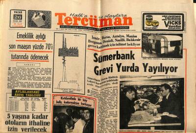 Tercüman Gazetesi 26 Ocak 1969 - Sümerbank Grevi Yurda Yayılıyor - Kız Kulesi , Birinci Derece Yasak Bölge GZ123508 - 1