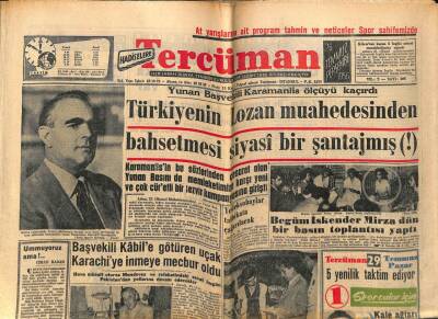 Tercüman Gazetesi 26 Temmuz 1956 - Karamanlis,Türkiyenin Lozan Muahedesinden Bahsetmesi Siyasi Bir Şantaj GZ53983 - 1
