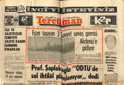 Tercüman Gazetesi 26 Temmuz 1970 - Füze Taşıyan 3 Sovyet Savaş Gemisi Akdenize Gidiyor GZ65425 - 1