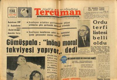Tercüman Gazetesi 27 Ağustos 1963 - Gümüşpala İnönü Moral Takviyesi Yapıyor dedi - Ordu Terfi Listesi Belli Oldu GZ123435 - 1