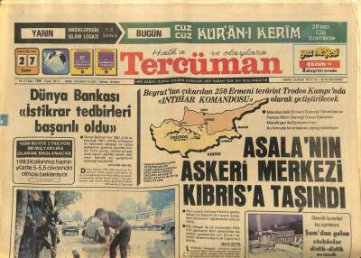 Tercüman Gazetesi 27 Ağustos 1982 - Asalanın Askeri Merkezi Kıbrısa Taşındı GZ89089 - 1