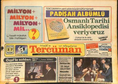 Tercüman Gazetesi 27 Aralık 1984 - Ajda Pekkan Bugün Ajda Bars Oluyor - Koç Nüfusumuzu İhtiyaca Göre Artırmalıyız GZ126640 - 1