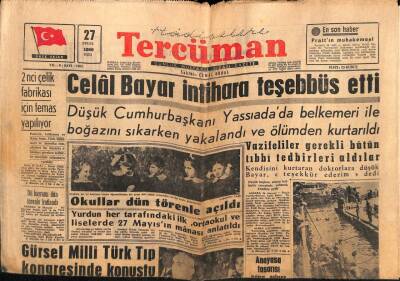 Tercüman Gazetesi 27 Eylül 1960 - Celal Bayar İntihara Teşebbüs Etti GZ55283 - 1