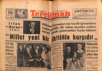 Tercüman Gazetesi 27 Eylül 1962 - Millet Yeni Bir İhtilale Karşıdır GZ55186 - 1