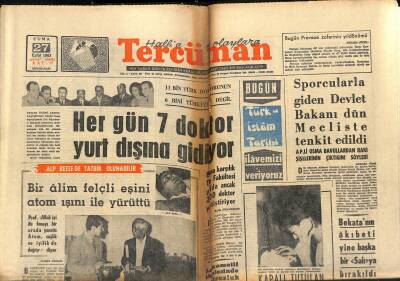 Tercüman Gazetesi 27 Eylül 1963 - Göksel Arsoy , Yolsporda Santrfor Oynıyacak - Her Gün 7 Doktor Yurt Dışına Gidiyor GZ123470 - 1