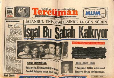 Tercüman Gazetesi 27 Haziran 1968 - İstanbul Üniversitesinde 14 Gün Süren İşgal Bu Sabah Kalkıyor GZ67073 - 1
