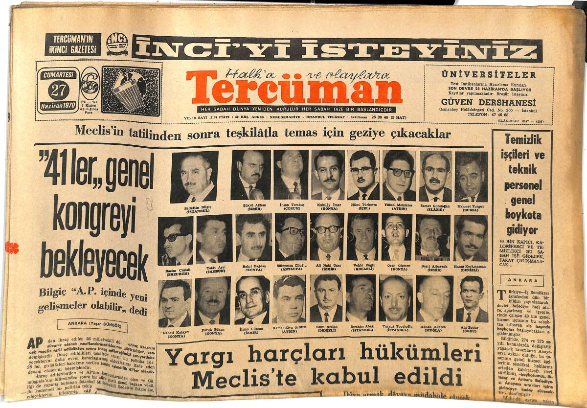 Tercüman Gazetesi 27 Haziran 1970 - Soğuk Harp Casus Uydular Yüzünden Sıcak Hale Geçmiyor - Alman Lisesi Giriş İmtihanını Kazananlar Belli Oldu GZ144951 - 1