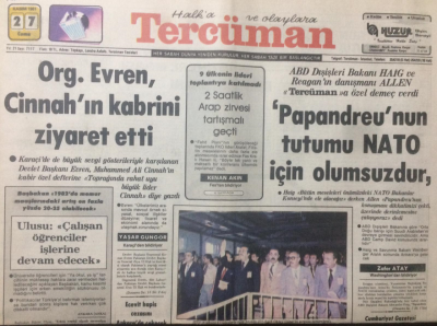 Tercüman Gazetesi 27 Kasım 1981 - Papandreunun Tutumu Nato İçin Olumsuzdur - GZ12986 - 1
