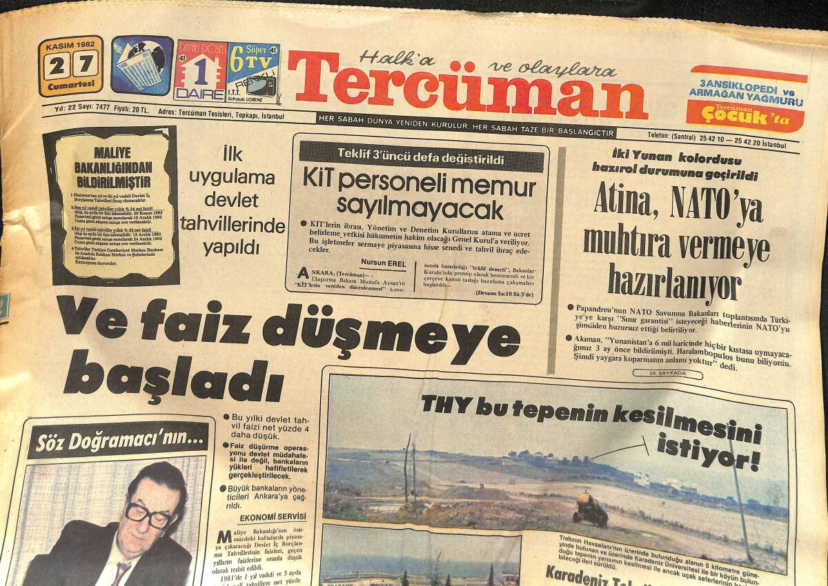 Tercüman Gazetesi 27 Kasım 1982 - Yüksek Askeri Şura Toplantısı Sona Erdi - Fenerbahçe İle Trabzonspor Karşı Karşıya GZ133511 - 1