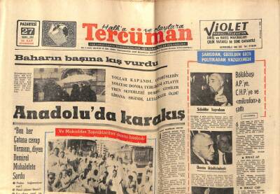 Tercüman Gazetesi 27 Mart 1967 - Baharın Başına Kış Vurdu Anadoluda Kara Kış GZ54201 - 1