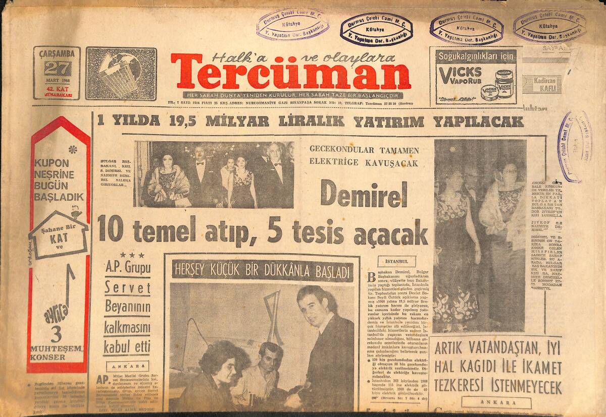 Tercüman Gazetesi 27 Mart 1968 - Tekel'de Federasyona Dahil Olmayan İşçiler Zam Alamayacaklar GZ145465 - 1