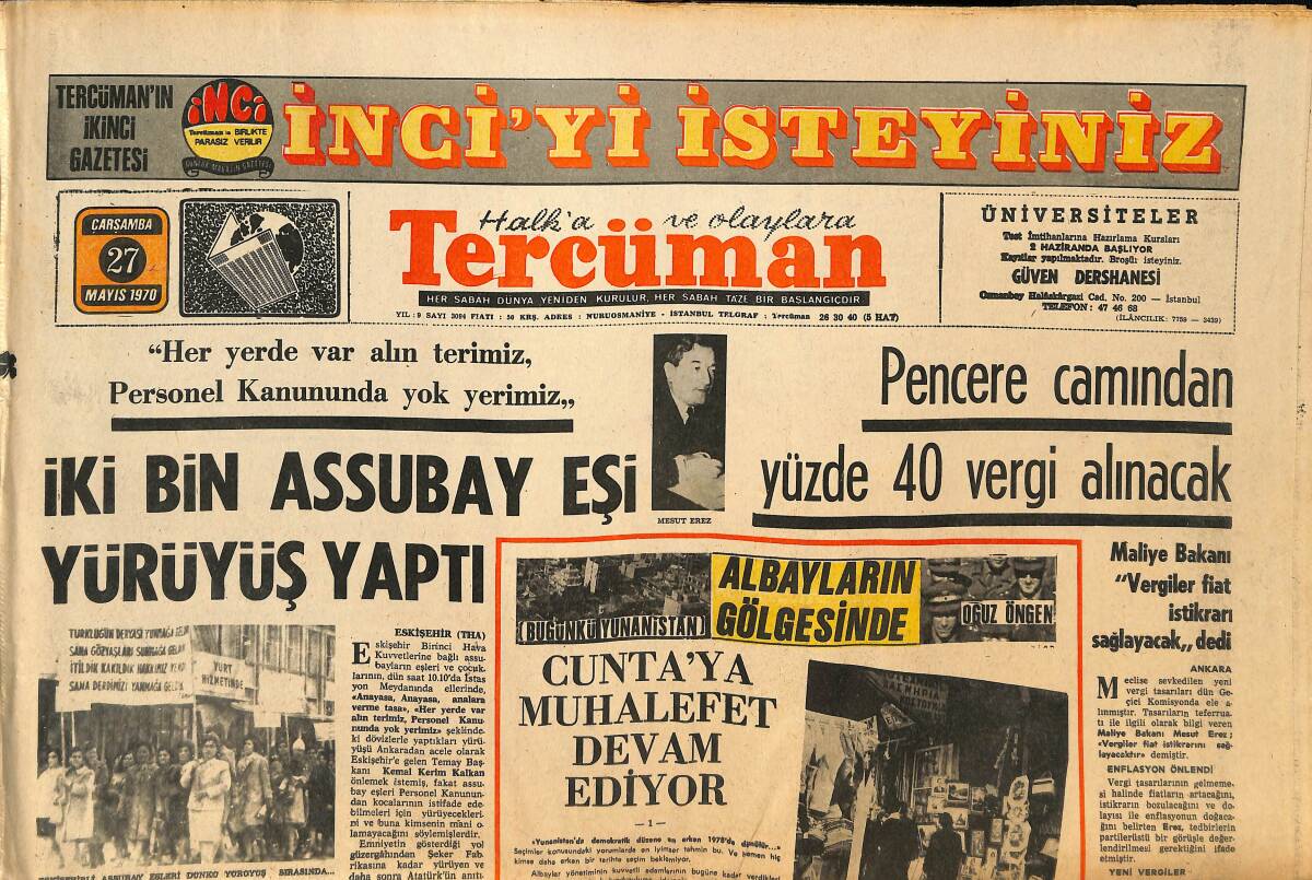 Tercüman Gazetesi 27 Mayıs 1970 - İstanbul Üniversitesi Rektörlüğü Ve Bazı Fakülteleri Topkapı'ya Taşınacak! - Mersin, G.Saray'la Tehir Maçında GZ145976 - 1