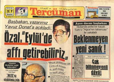 Tercüman Gazetesi 27 Mayıs 1985 - Turgut Özal, Eylülde Affı Getirebiliriz GZ54111 - 1