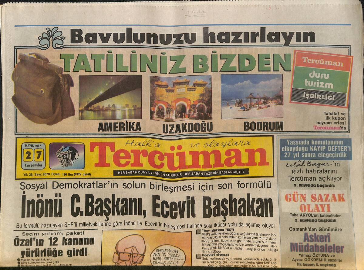 Tercüman Gazetesi 27 Mayıs 1987 - Keban Barajı Ortaklarına Ek Gelir - TOBB'da Fırtına Dinmedi GZ150315 - 1