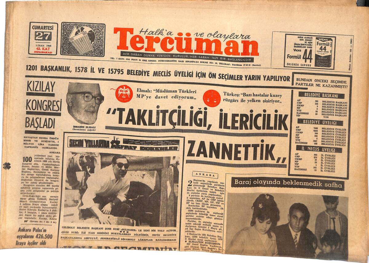 Tercüman Gazetesi 27 Nisan 1968 - Kızılay Kongresi Başladı - Almanya'ya İnsan Kaçıran 10 Kişilik Şebeke Tutuldu GZ144779 - 1