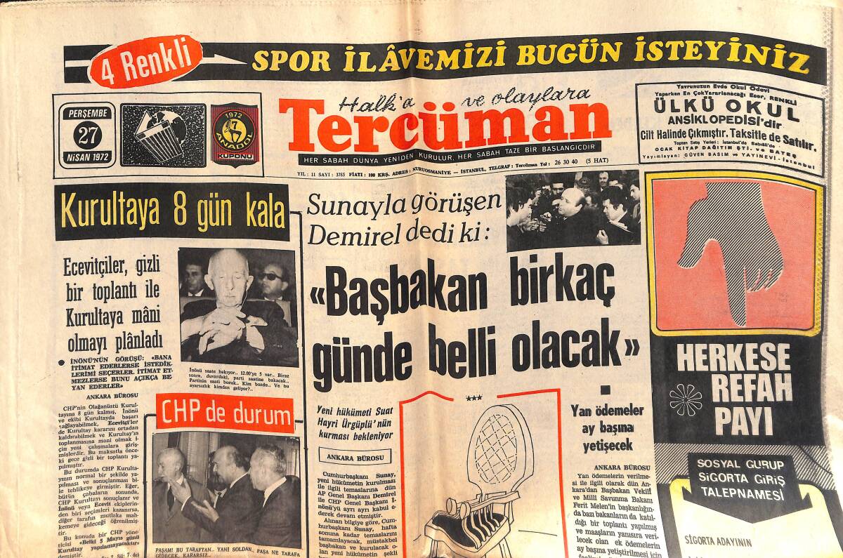Tercüman Gazetesi 27 Nisan 1972 - George Sanders Otelde İntihar Etti - İmre NATO Planlarını Altüst Etti GZ161247 - 1