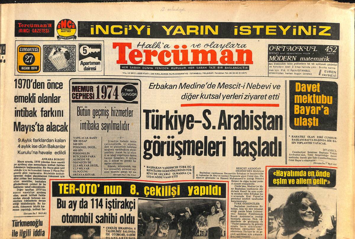 Tercüman Gazetesi 27 Nisan 1974 - Sophia Loren '' Karı-Koca Geçinemiyorlarsa Kolayca Boşanmalı '' dedi GZ141131 - 1