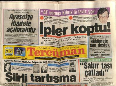 Tercüman Gazetesi 27 Nisan 1988 - Ayasofya İbadete Açılmalıdır GZ70329 - 1