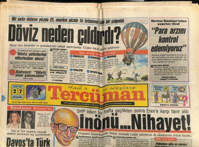 Tercüman Gazetesi 27 Ocak 1988 - Hülya Koçyiğite Haciz ! - SHP Lideri Bir Hafta Geçtikten Sonra Erene Karşı Tavır Aldı GZ118036 - 1