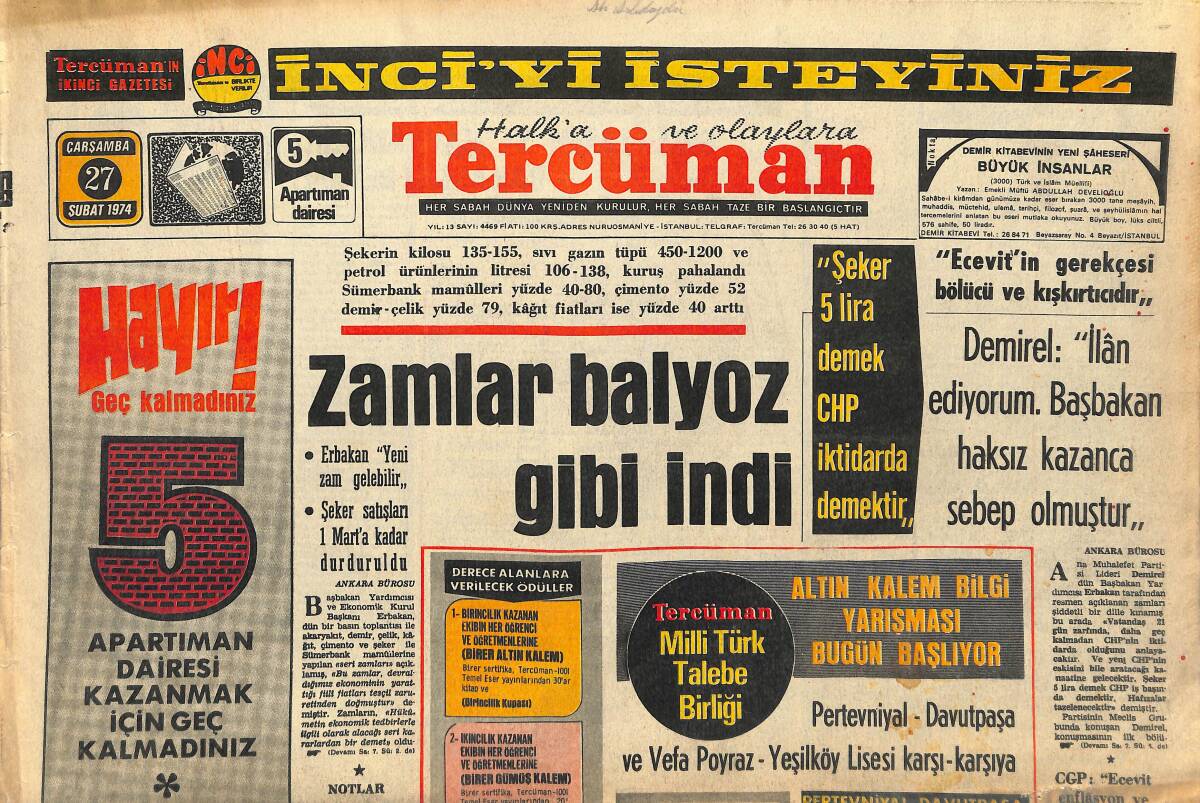 Tercüman Gazetesi 27 Şubat 1974 - Muhammed Ali'nin Adresini Veriyoruz - İstanbul'da Fenerbahçe-Trabzonspor GZ145917 - 1