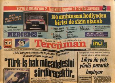 Tercüman Gazetesi 27 Şubat 1984 - Libya İle Çok Yönlü Pazarlık Başlıyor GZ69926 - 2