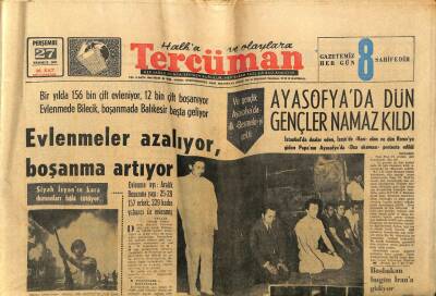 Tercüman Gazetesi 27 Temmuz 1967 - Evlenmeler Azalıyor,Boşanmalar Artıyor GZ54789 - 1