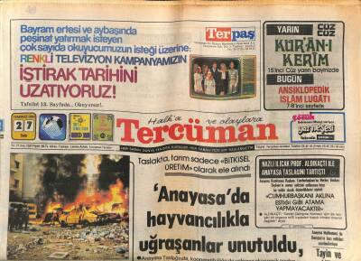 Tercüman Gazetesi 27 Temmuz 1982 - Anayasada Hayvancılıkla Uğraşanlar Unutuldu GZ54516 - 1