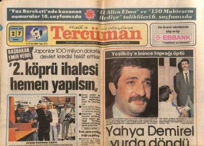Tercüman Gazetesi 27 Temmuz 1984 - Yahya Demirel Yurda Döndü GZ79363 - 1