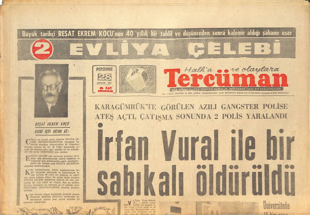 Tercüman Gazetesi 28 Aralık 1967 - İrfan Vural İle Bir Sabıkalı Öldürüldü! - Atatürk Koşusunu Şükrü Şaban Kazandı! GZ145161 - 1