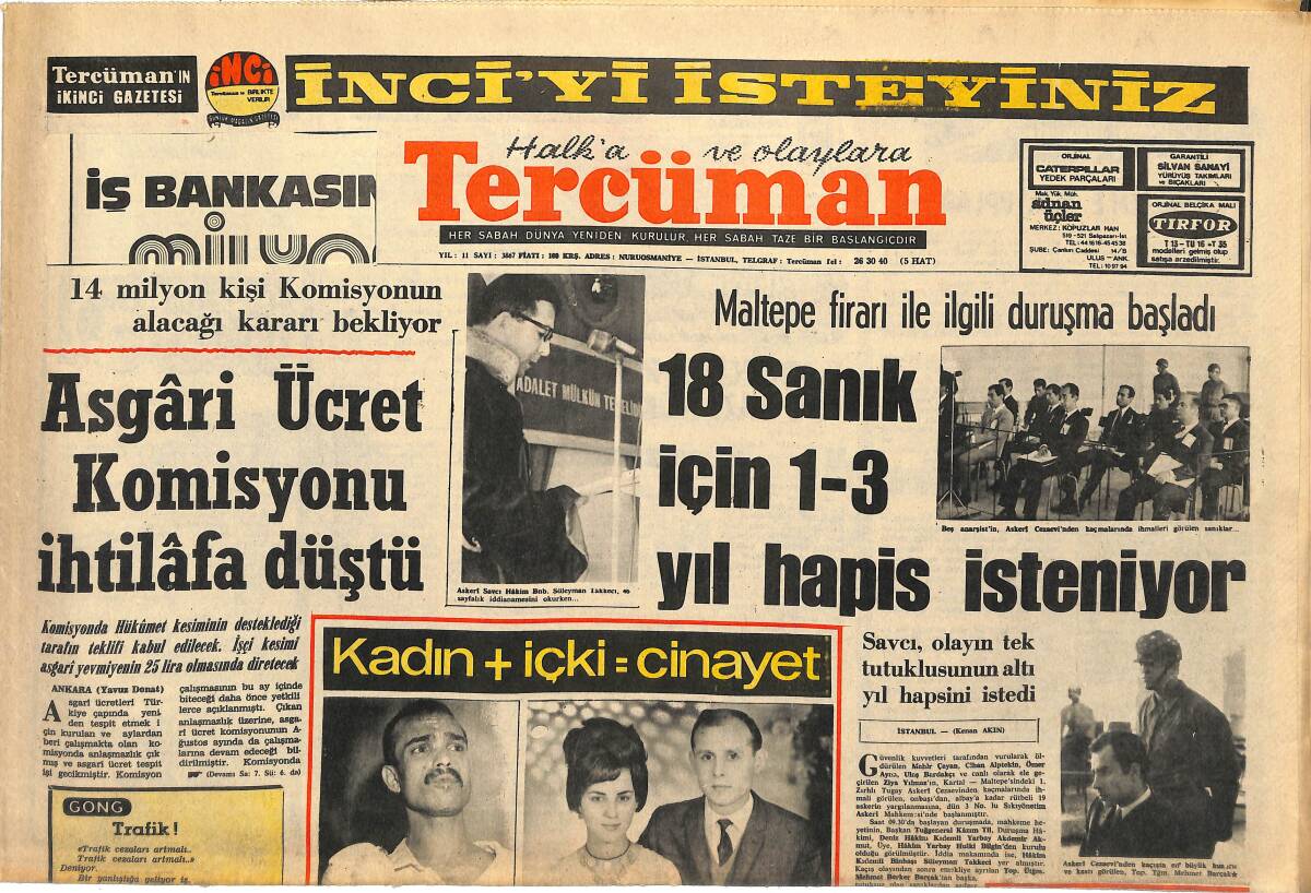 Tercüman Gazetesi 28 Aralık 1971 - Çivi Fabrikasındaki 800 İşçi Greve Başladı - Asgari Ücret Komisyonu İhtilâfa Düştü GZ145384 - 1