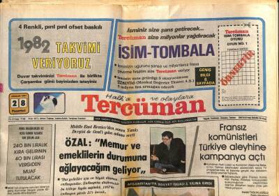 Tercüman Gazetesi 28 Aralık 1981 - Özal Memur Ve Emeklilerin Durumuna Ağlayacağım Geliyor GZ53917 - 1