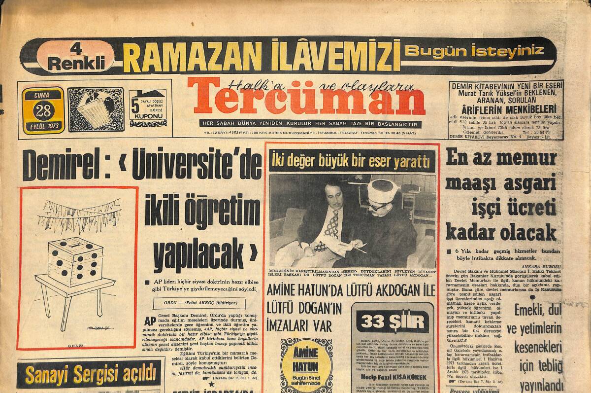 Tercüman Gazetesi 28 Eylül 1973 - Almanya'da Patron Olan Türkler: Menderes'in Eski İşçisi Kavuncu Şimdi Bir Patron GZ145922 - 1